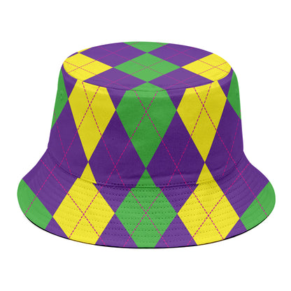 Mardi Gras Argyle Pattern Print Bucket Hat