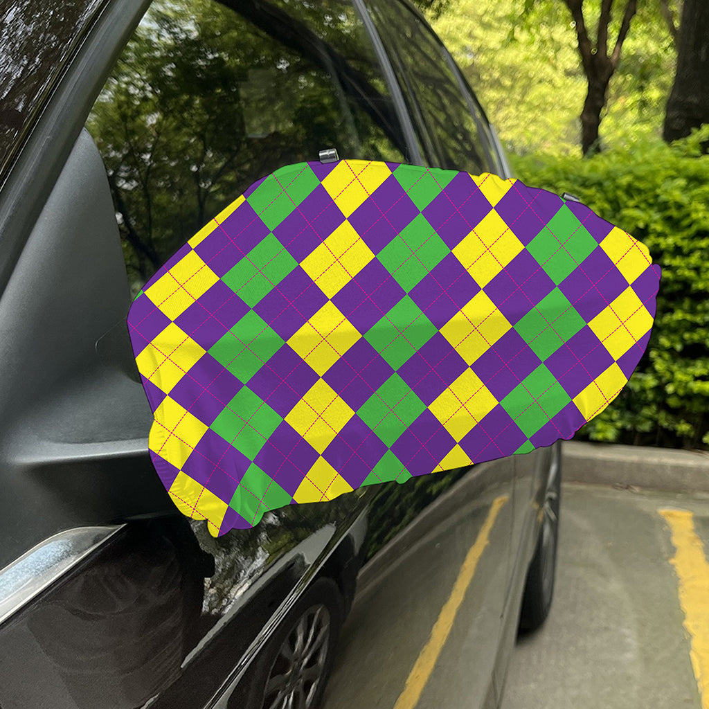 Mardi Gras Argyle Pattern Print Car Side Mirror Covers