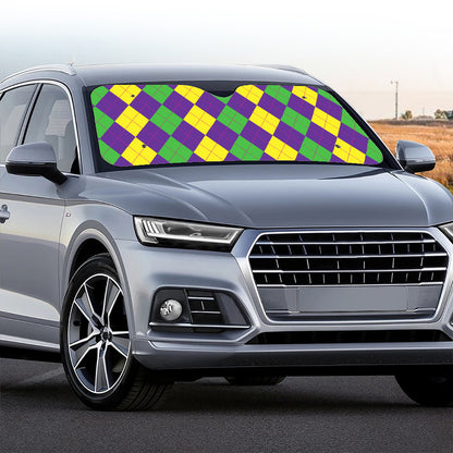 Mardi Gras Argyle Pattern Print Car Windshield Sun Shade