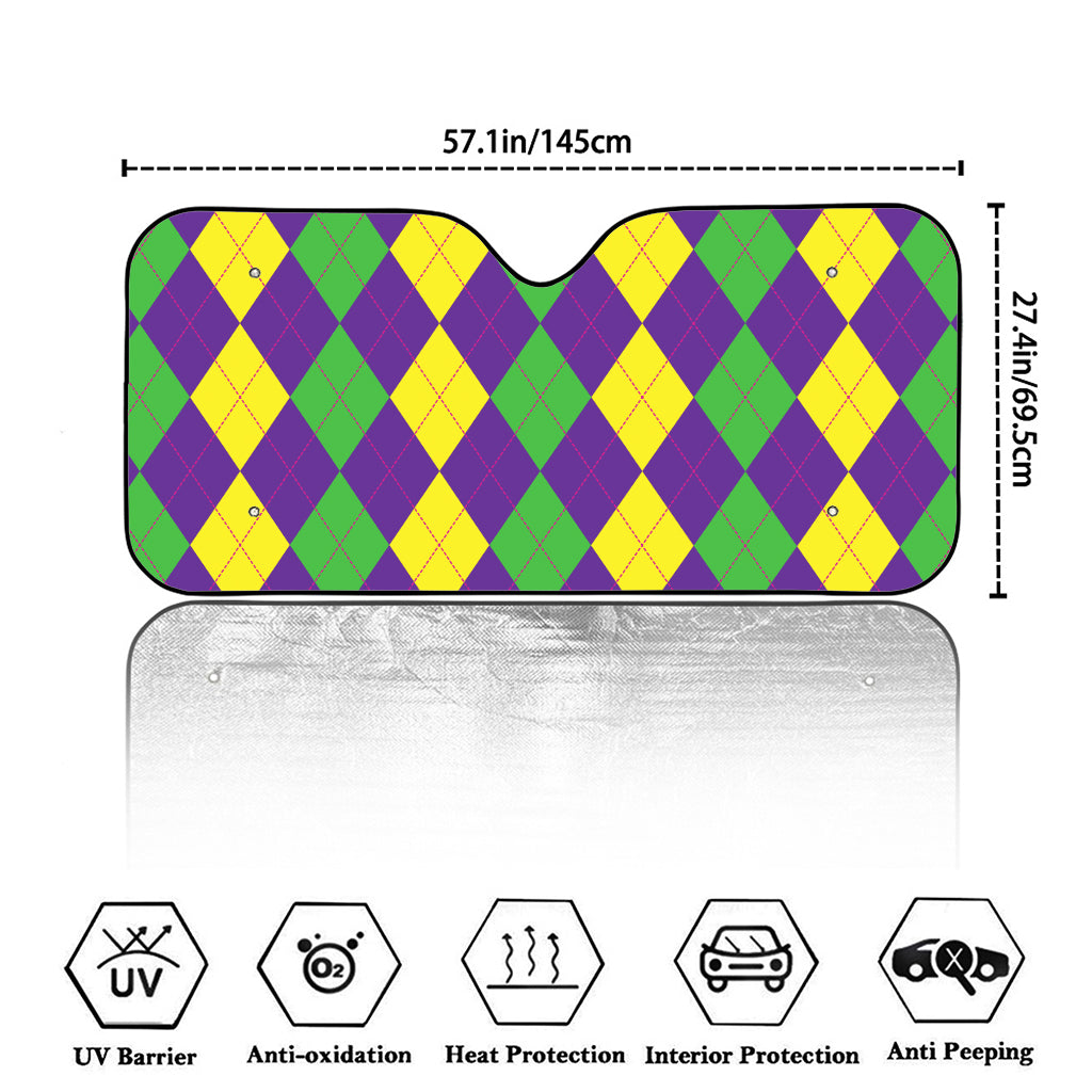 Mardi Gras Argyle Pattern Print Car Windshield Sun Shade