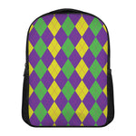 Mardi Gras Argyle Pattern Print Casual Backpack