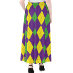 Mardi Gras Argyle Pattern Print Chiffon Maxi Skirt