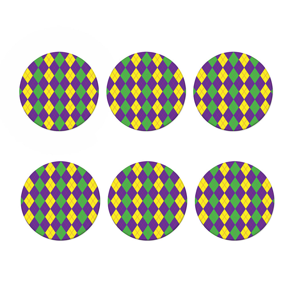 Mardi Gras Argyle Pattern Print Coaster Set
