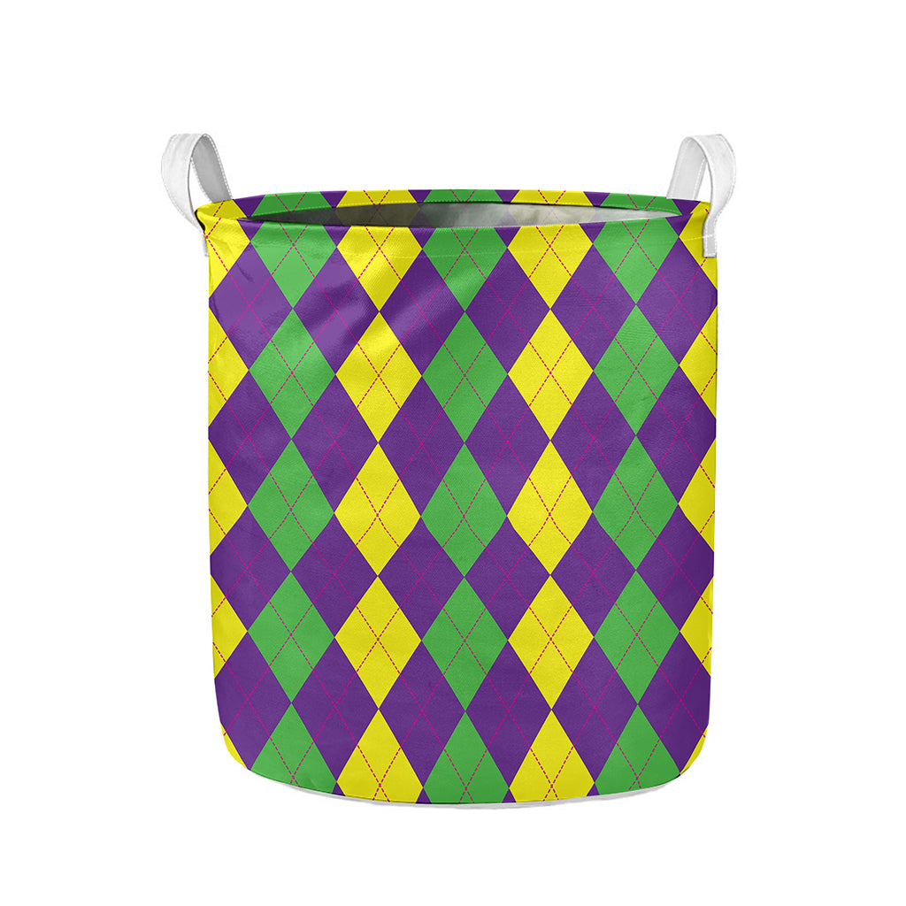 Mardi Gras Argyle Pattern Print Collapsible Laundry Basket