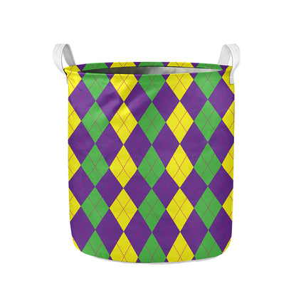 Mardi Gras Argyle Pattern Print Collapsible Laundry Basket