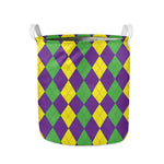 Mardi Gras Argyle Pattern Print Collapsible Laundry Basket