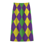 Mardi Gras Argyle Pattern Print Cotton Front Slit Maxi Skirt