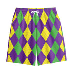 Mardi Gras Argyle Pattern Print Cotton Shorts