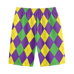 Mardi Gras Argyle Pattern Print Cotton Shorts