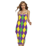 Mardi Gras Argyle Pattern Print Cross Back Cami Dress