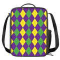 Mardi Gras Argyle Pattern Print Crossbody Lunch Bag