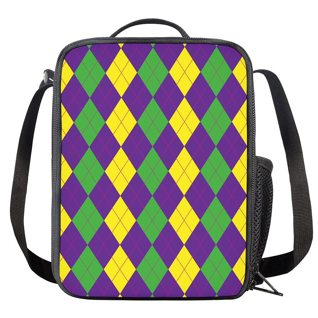 Mardi Gras Argyle Pattern Print Crossbody Lunch Bag
