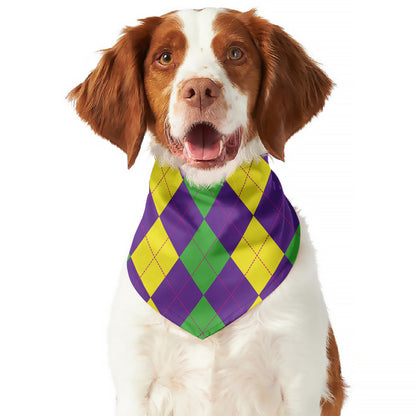 Mardi Gras Argyle Pattern Print Dog Bandana