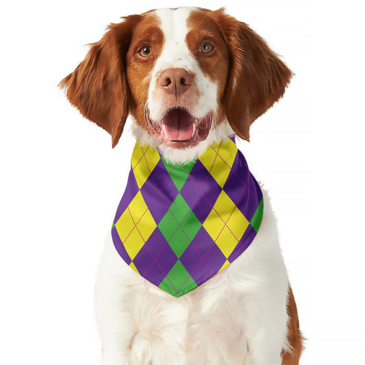 Mardi Gras Argyle Pattern Print Dog Bandana