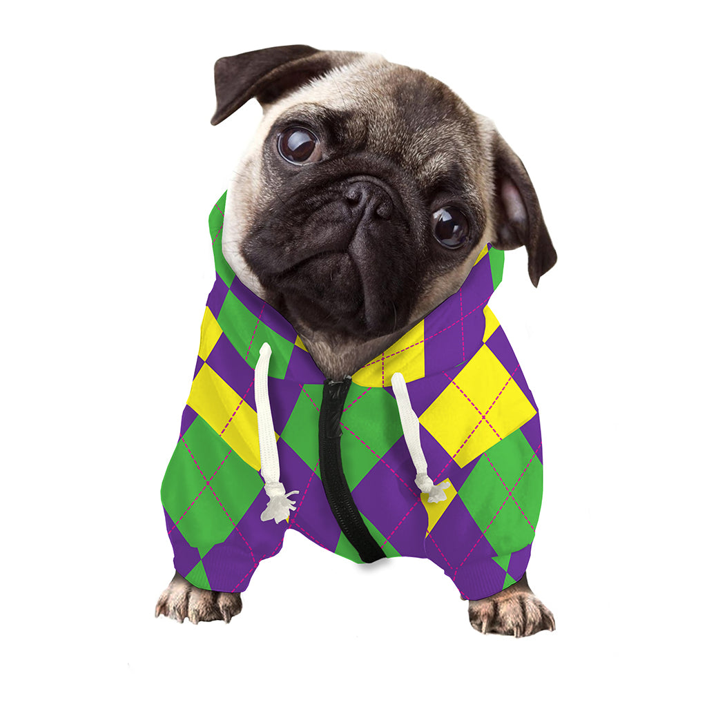 Mardi Gras Argyle Pattern Print Dog Zip Up Hoodie