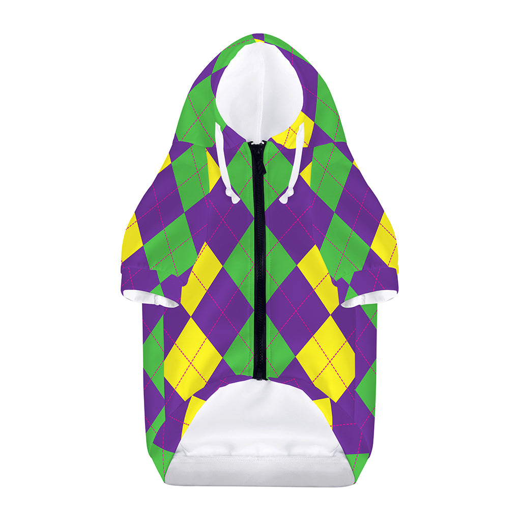 Mardi Gras Argyle Pattern Print Dog Zip Up Hoodie