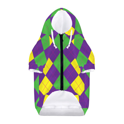 Mardi Gras Argyle Pattern Print Dog Zip Up Hoodie
