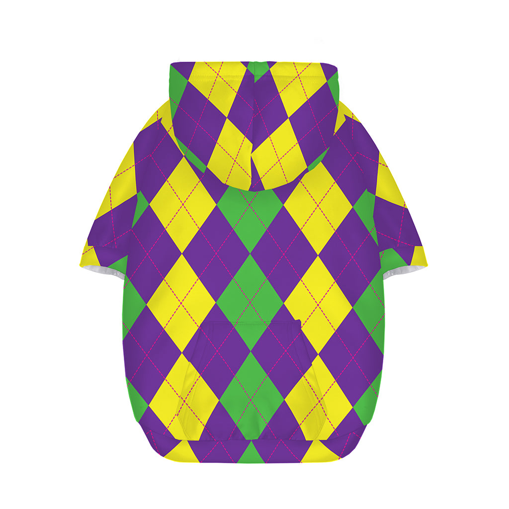 Mardi Gras Argyle Pattern Print Dog Zip Up Hoodie