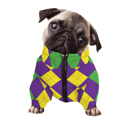 Mardi Gras Argyle Pattern Print Dog Zip Up Jacket