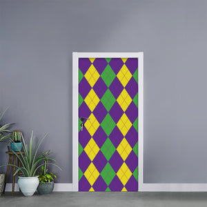 Mardi Gras Argyle Pattern Print Door Sticker