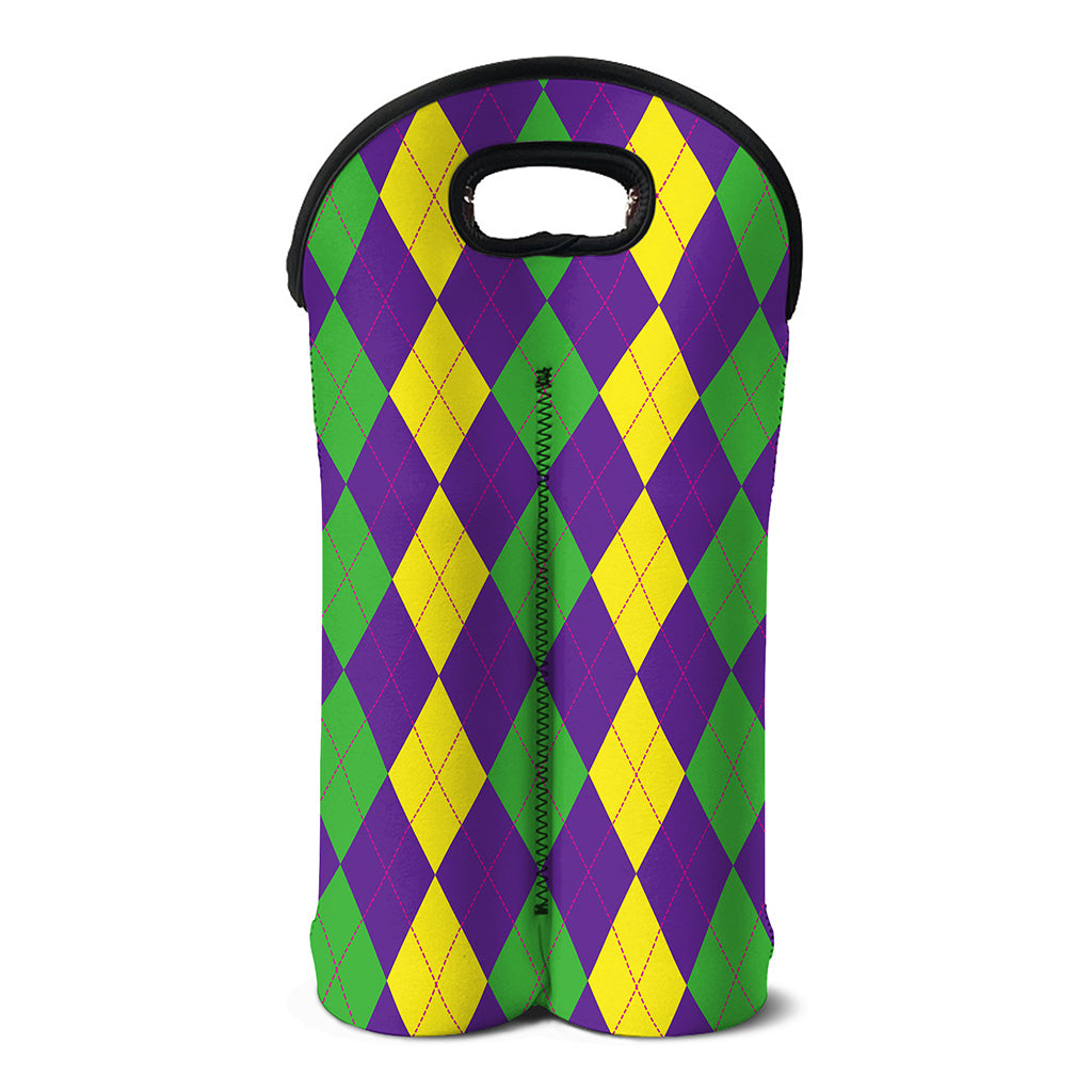 Mardi Gras Argyle Pattern Print Double Neoprene Wine Tote
