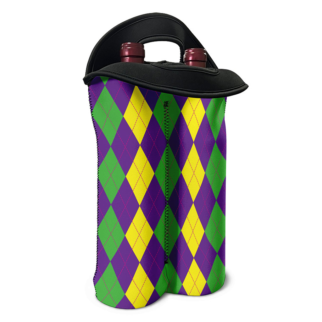 Mardi Gras Argyle Pattern Print Double Neoprene Wine Tote