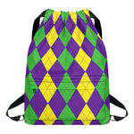 Mardi Gras Argyle Pattern Print Drawstring Backpack
