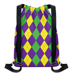 Mardi Gras Argyle Pattern Print Drawstring Backpack