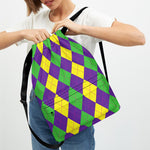 Mardi Gras Argyle Pattern Print Drawstring Backpack
