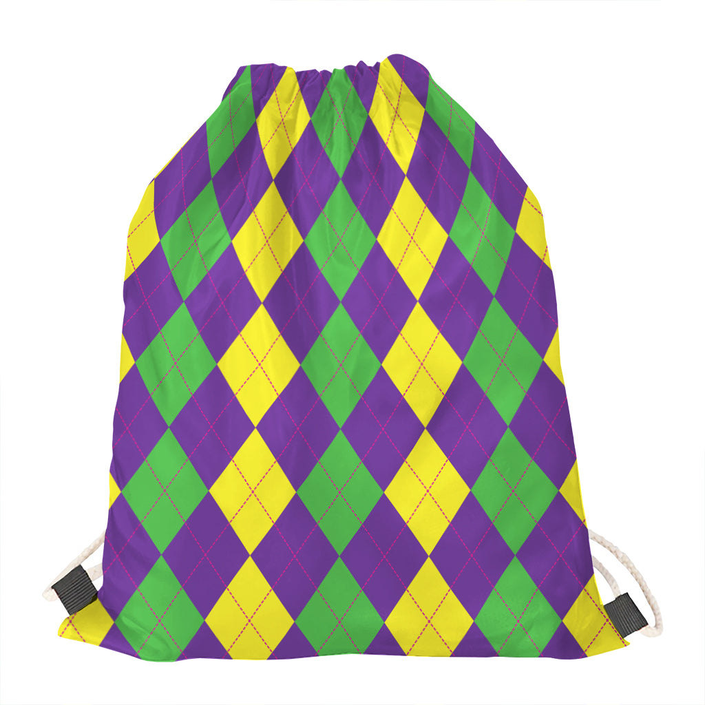 Mardi Gras Argyle Pattern Print Drawstring Bag