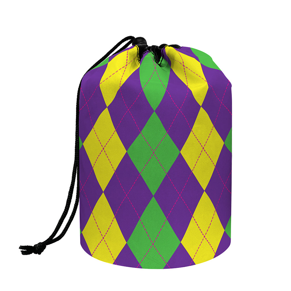 Mardi Gras Argyle Pattern Print Drawstring Makeup Bag