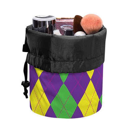 Mardi Gras Argyle Pattern Print Drawstring Makeup Bag