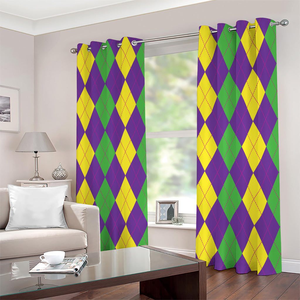 Mardi Gras Argyle Pattern Print Extra Wide Grommet Curtains