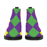 Mardi Gras Argyle Pattern Print Flat Ankle Boots