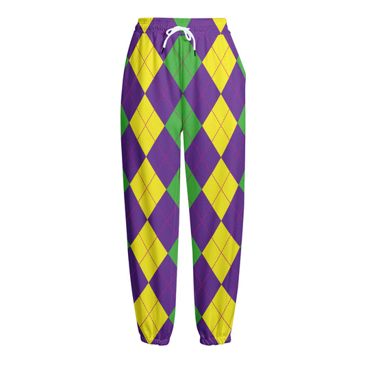 Mardi Gras Argyle Pattern Print Fleece Lined Knit Pants