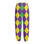Mardi Gras Argyle Pattern Print Fleece Lined Knit Pants