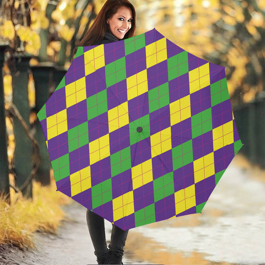 Mardi Gras Argyle Pattern Print Foldable Umbrella