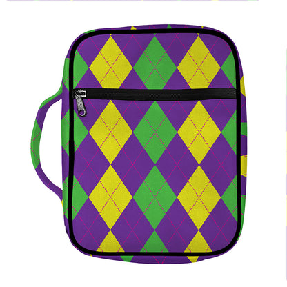 Mardi Gras Argyle Pattern Print Front Pocket Bible Bag