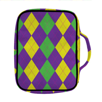 Mardi Gras Argyle Pattern Print Front Pocket Bible Bag