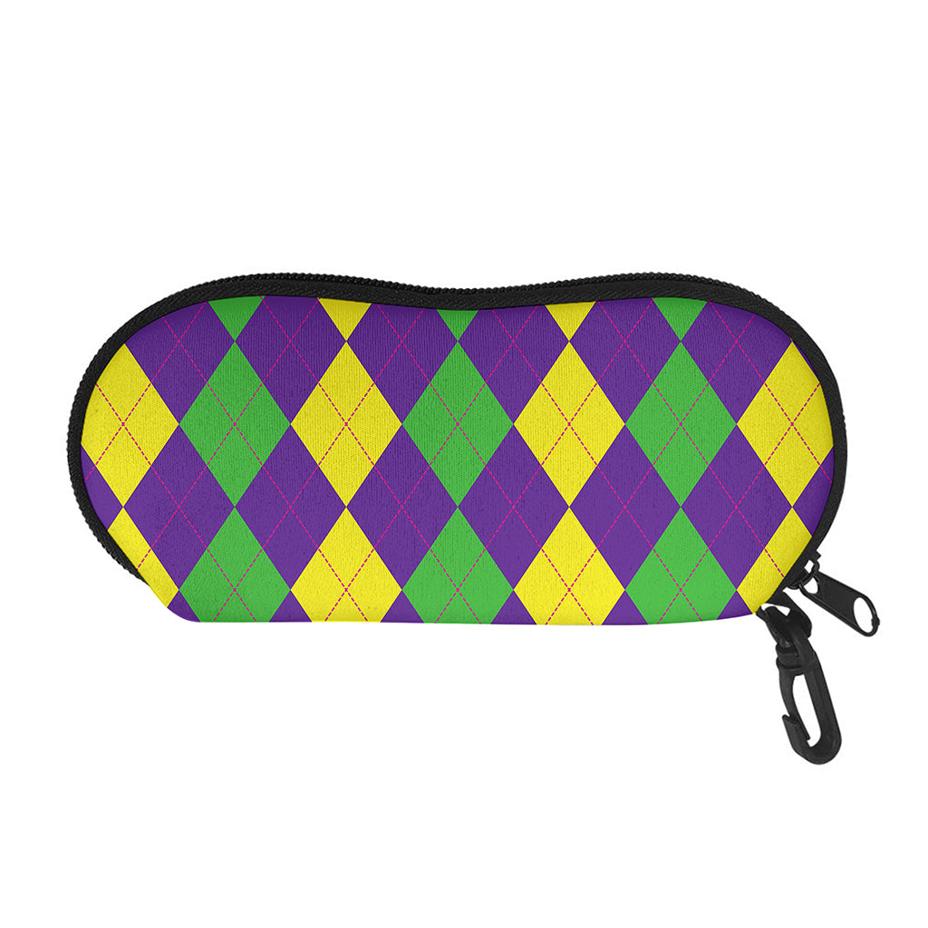 Mardi Gras Argyle Pattern Print Glasses Case