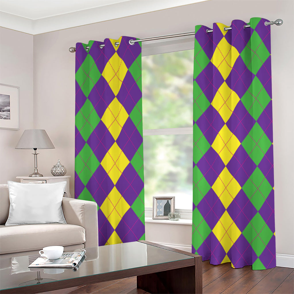 Mardi Gras Argyle Pattern Print Grommet Curtains