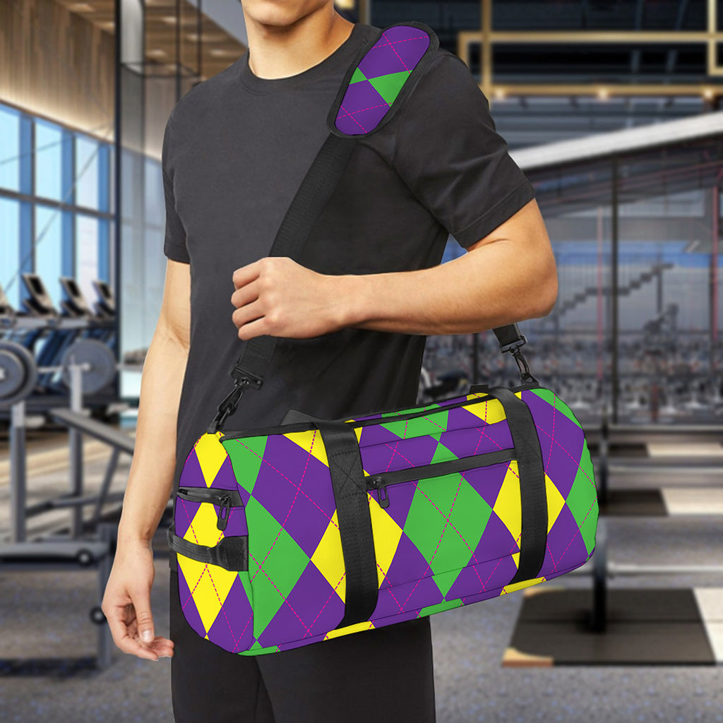 Mardi Gras Argyle Pattern Print Gym Bag