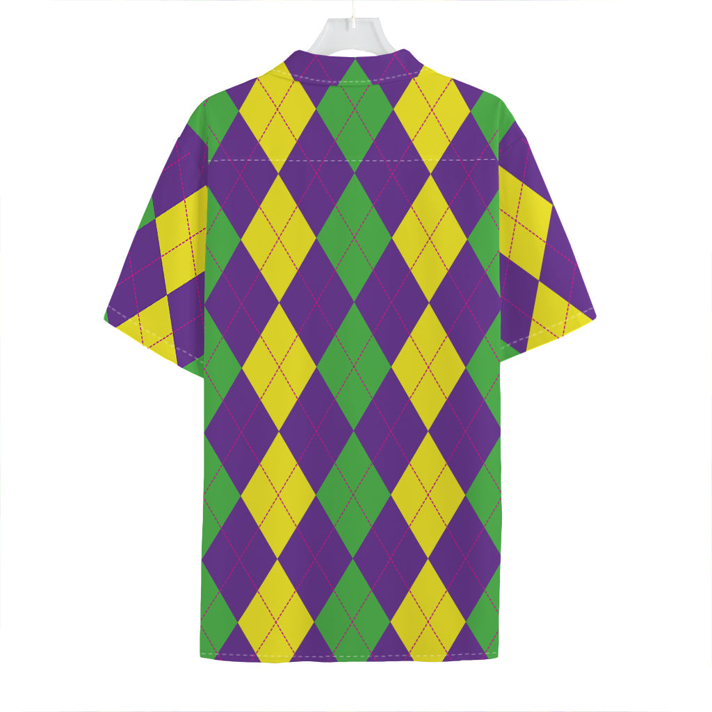 Mardi Gras Argyle Pattern Print Hawaiian Shirt
