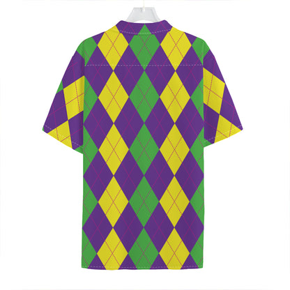 Mardi Gras Argyle Pattern Print Hawaiian Shirt