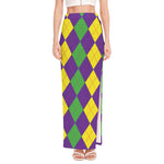 Mardi Gras Argyle Pattern Print High Slit Maxi Skirt