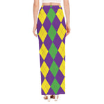 Mardi Gras Argyle Pattern Print High Slit Maxi Skirt