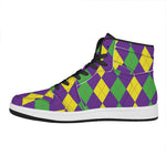 Mardi Gras Argyle Pattern Print High Top Leather Sneakers