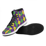 Mardi Gras Argyle Pattern Print High Top Leather Sneakers