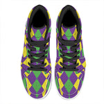 Mardi Gras Argyle Pattern Print High Top Leather Sneakers