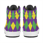 Mardi Gras Argyle Pattern Print High Top Leather Sneakers
